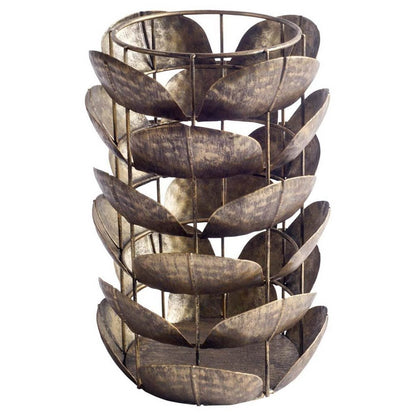 10" Bronze Distressed Botanical Leaf Metal Tabletop Hurricane Candle Holder