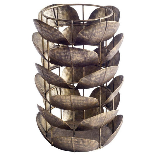 10" Bronze Distressed Botanical Leaf Metal Tabletop Hurricane Candle Holder