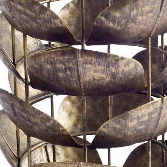 10" Bronze Distressed Botanical Leaf Metal Tabletop Hurricane Candle Holder