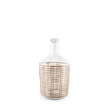 15" Clear And Natural Glass Round Floor Vase With Wrapped Rattan