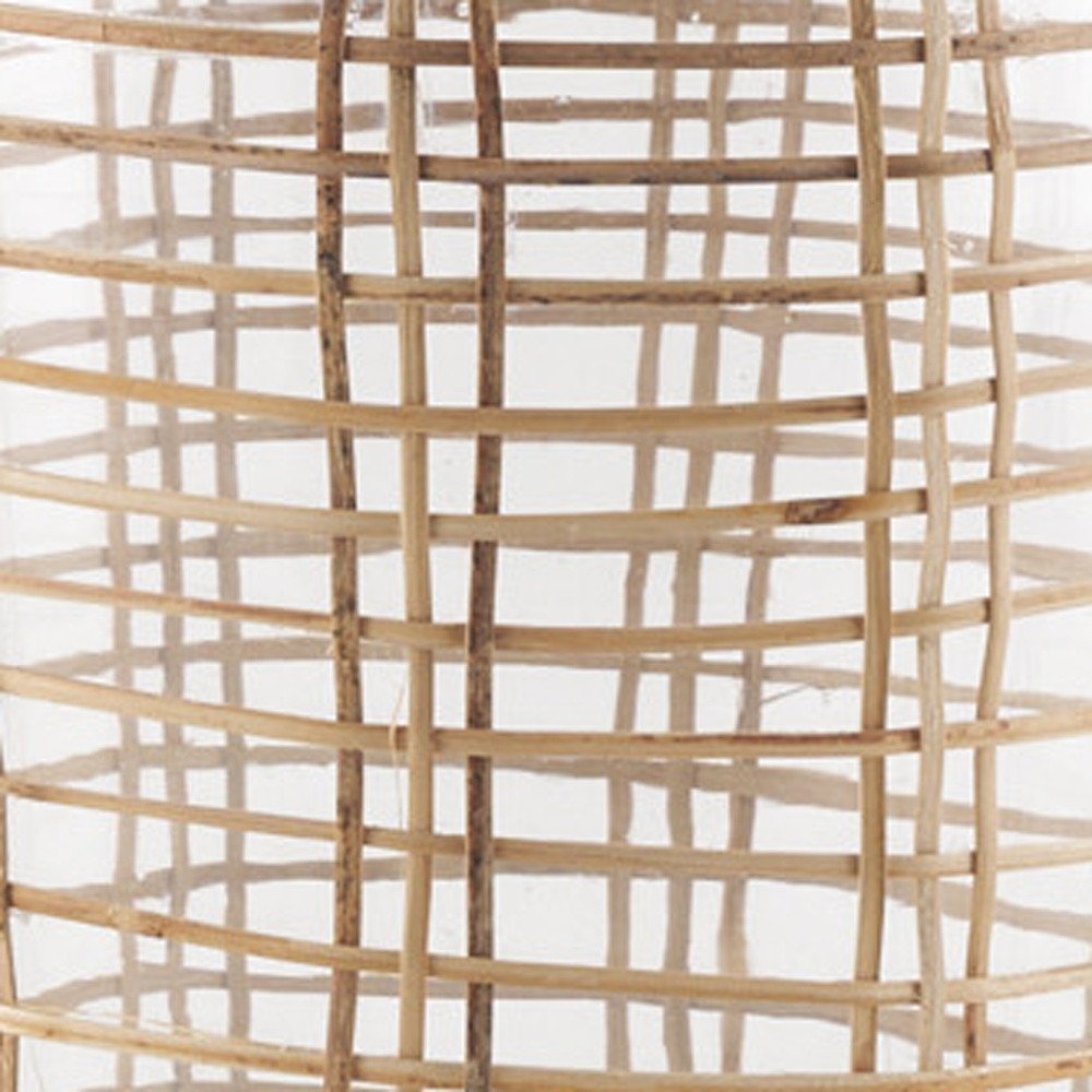 15" Clear And Natural Glass Round Floor Vase With Wrapped Rattan