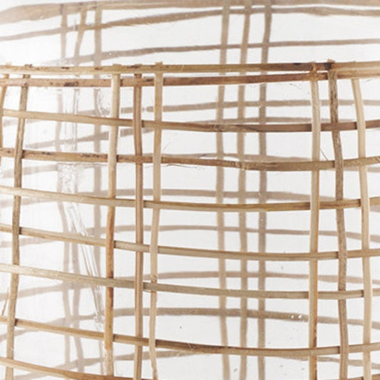 20" Clear And Natural Glass Bottle Floor Vase With Wrapped Rattan