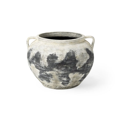 15" Black And White Ombre Ceramic Amphora Floor Vase