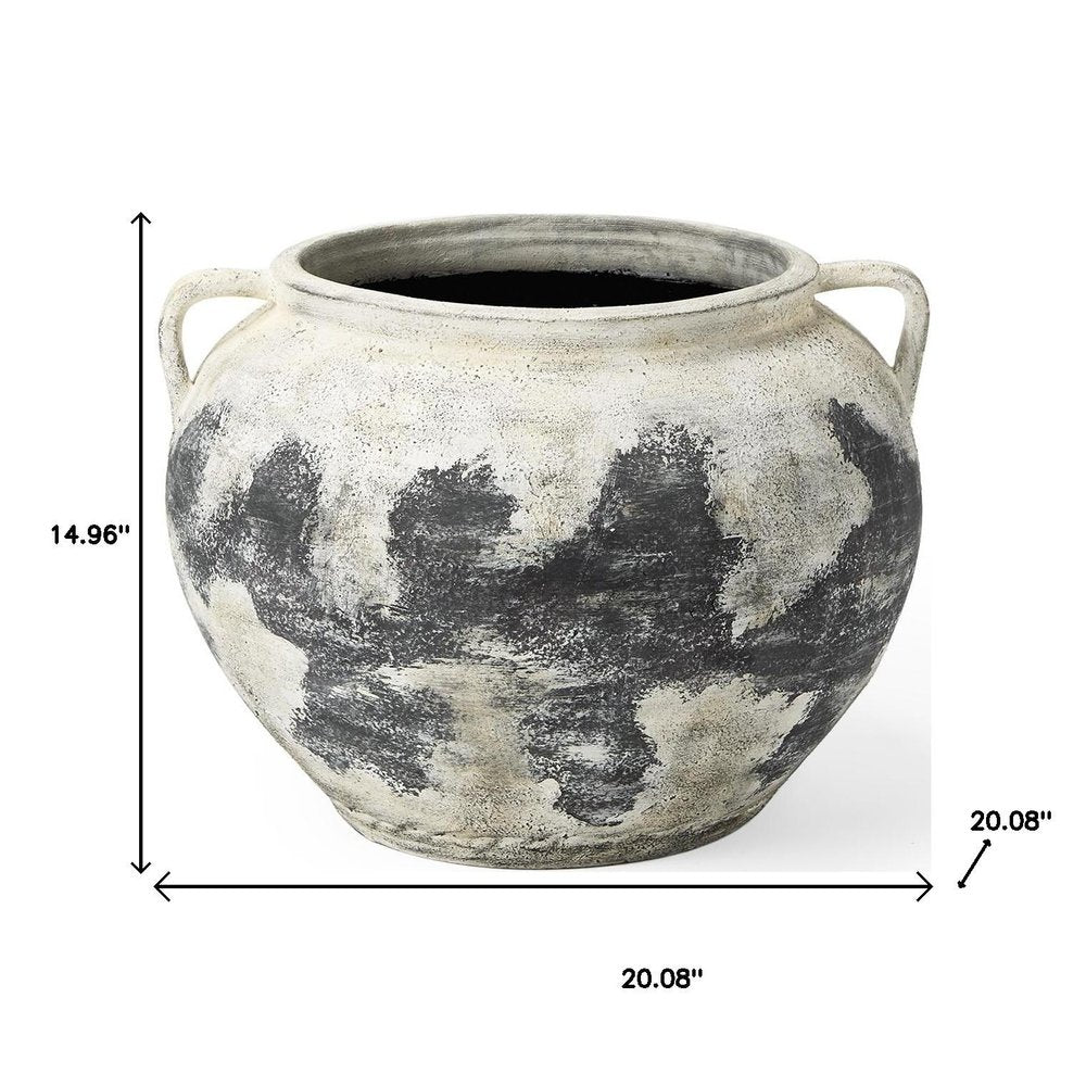 15" Black And White Ombre Ceramic Amphora Floor Vase