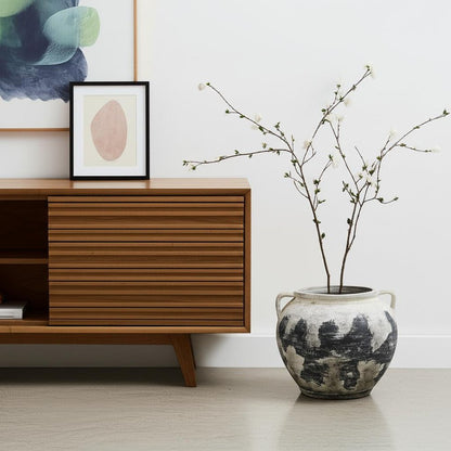 15" Black And White Ombre Amphora Ceramic Floor Vase