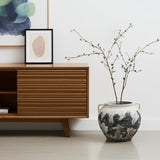 15" Black And White Ombre Amphora Ceramic Floor Vase