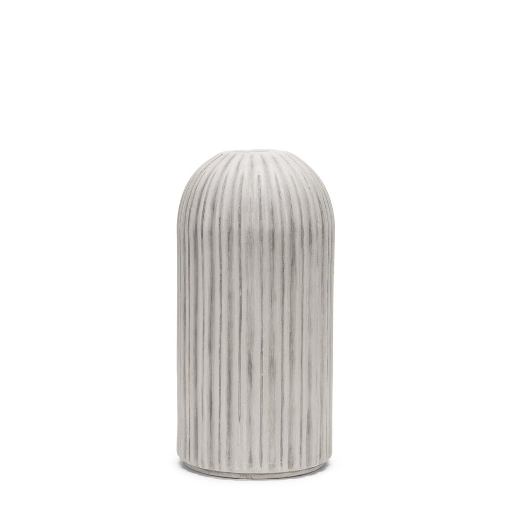 16" Gray And White Striped Ceramic Cylinder Floor Vase