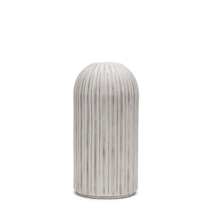 16" Gray And White Striped Ceramic Cylinder Floor Vase