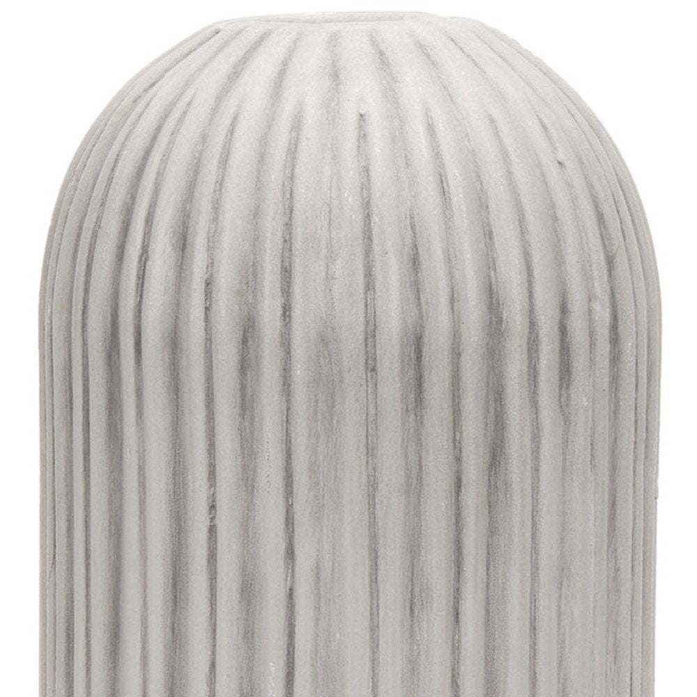 16" Gray And White Striped Cylinder Ceramic Floor Vase