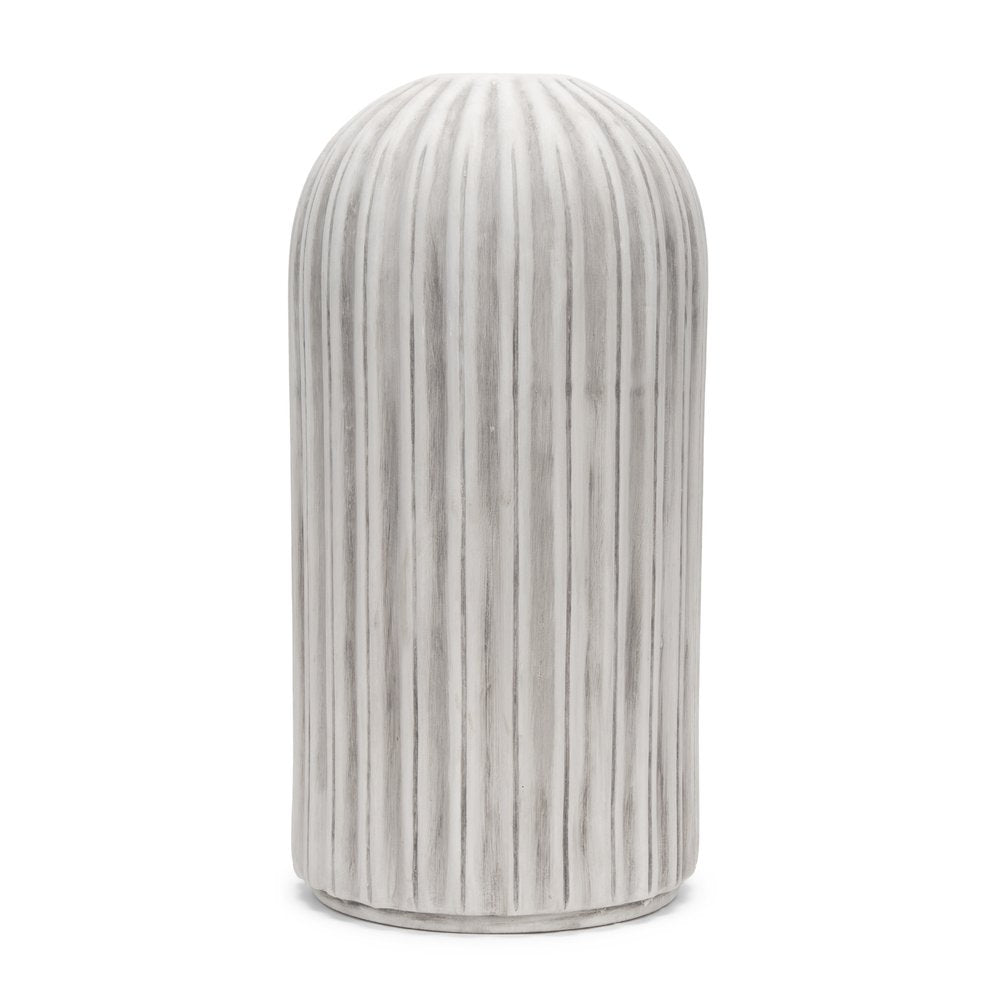 21" Gray And White Striped Cylinder Ceramic Floor Vase