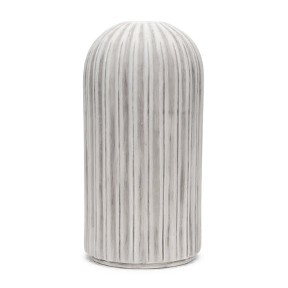 21" Gray And White Striped Cylinder Ceramic Floor Vase