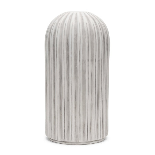 21" Gray And White Striped Cylinder Ceramic Floor Vase