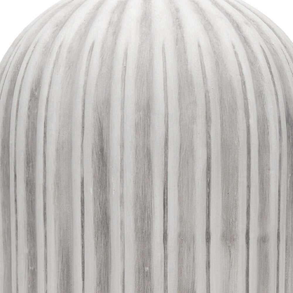 21" Gray And White Striped Cylinder Ceramic Floor Vase