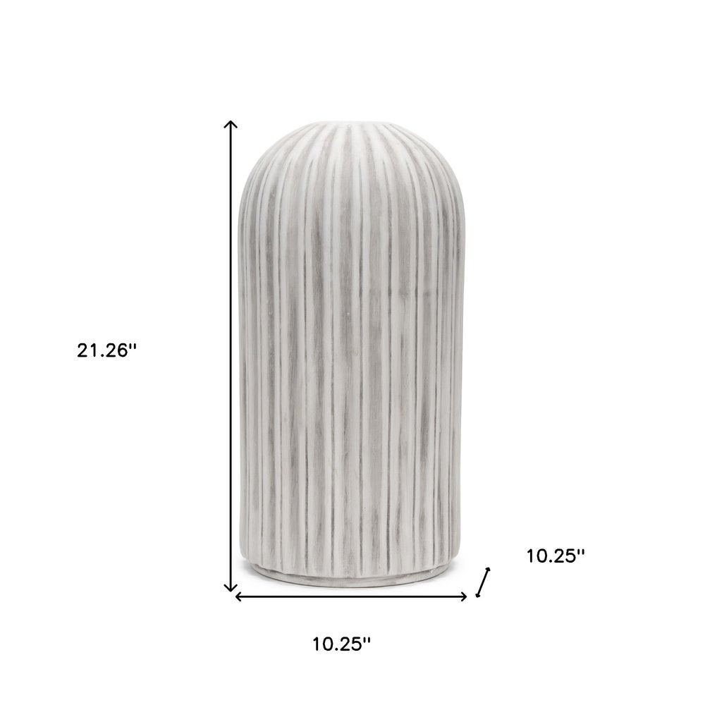 21" Gray And White Striped Cylinder Ceramic Floor Vase
