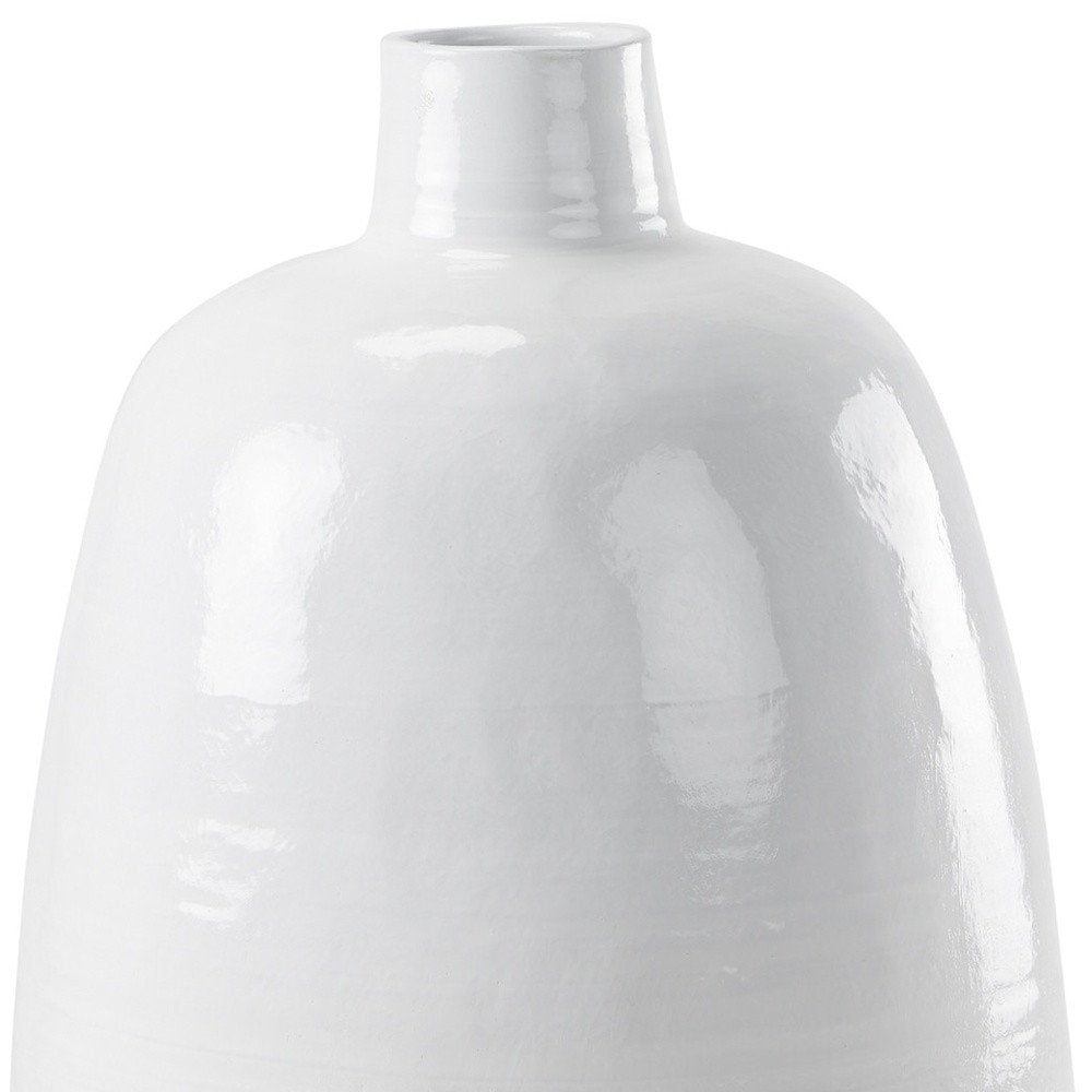 32" Beige And White Color Block Ceramic Round Floor Vase