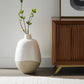 32" Beige And White Color Block Ceramic Round Floor Vase