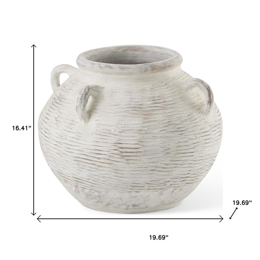 16" Cream Ceramic Amphora Floor Vase