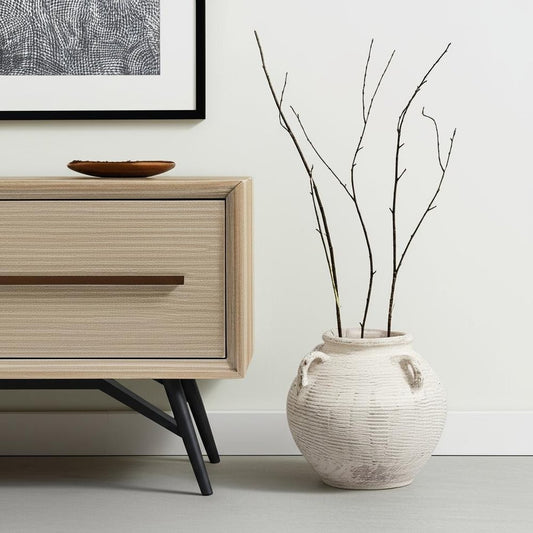 16" Cream Ceramic Amphora Floor Vase