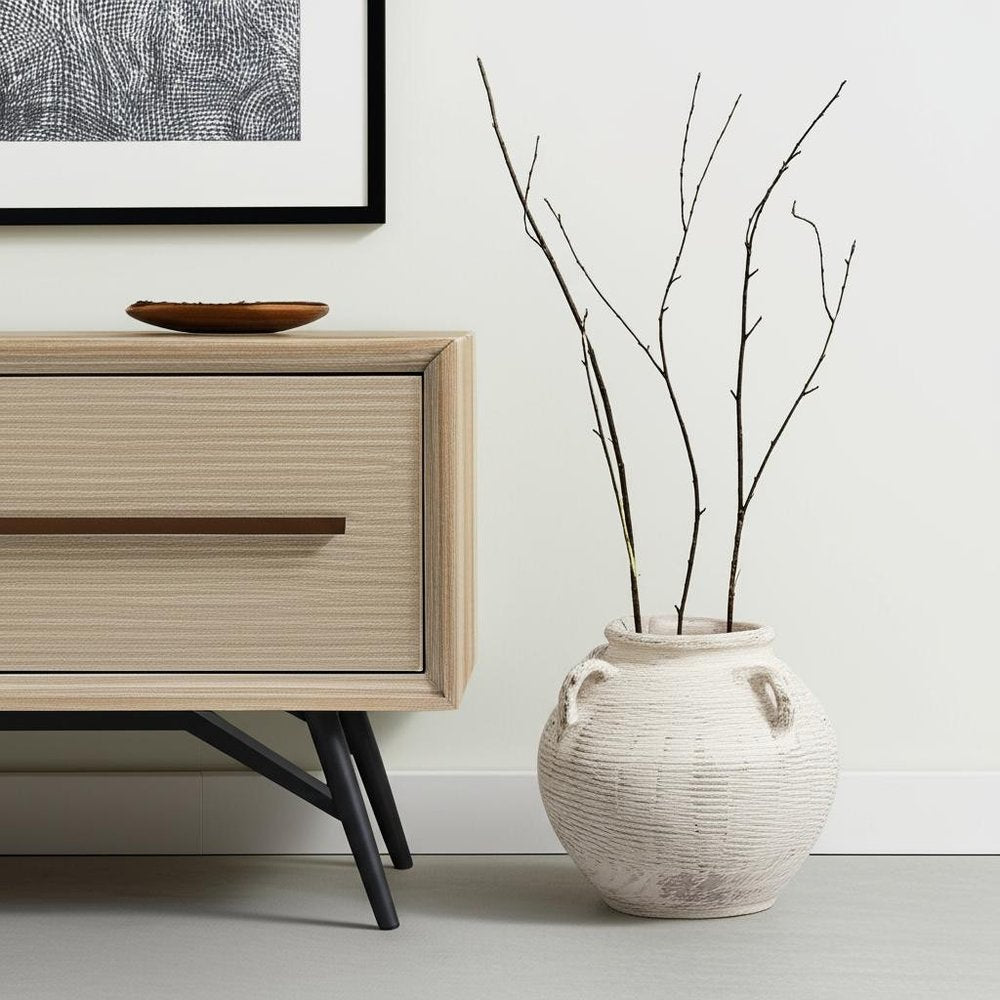 16" Cream Ceramic Amphora Floor Vase