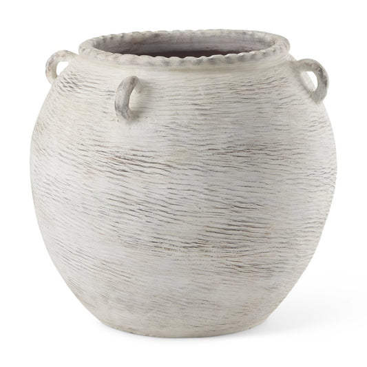 22" Cream Ceramic Amphora Floor Vase