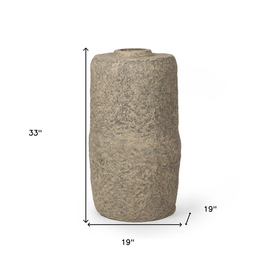 33" Gray Paper Mache Cylinder Floor Vase