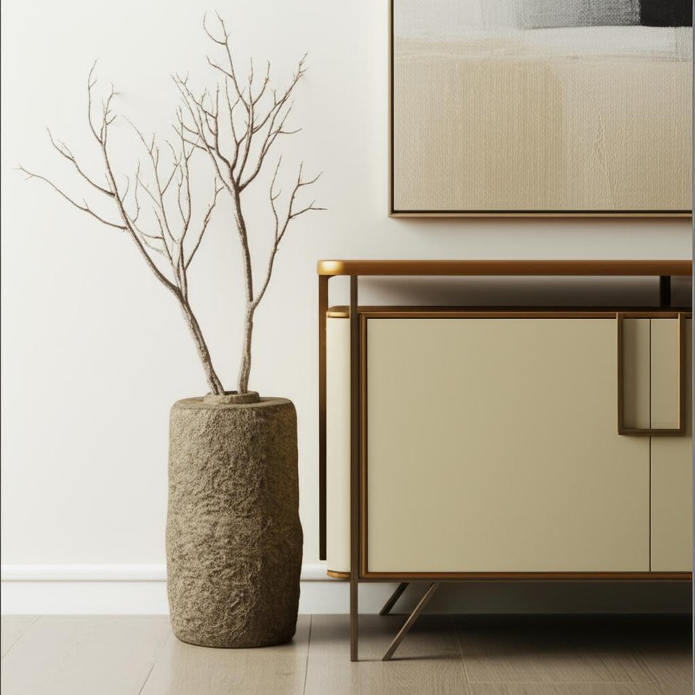 33" Gray Paper Mache Cylinder Floor Vase