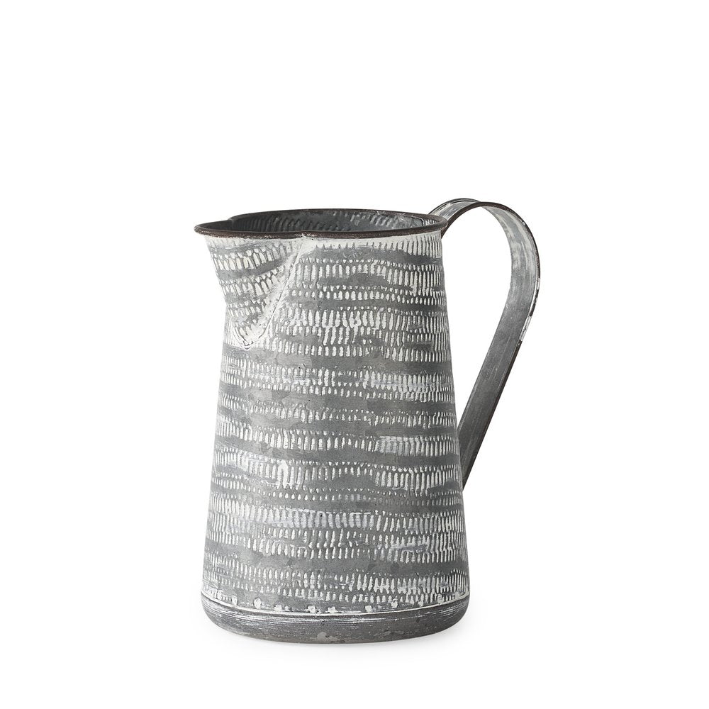 8" Gray And White Striped Metal Jug Vase