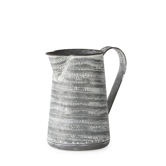 8" Gray And White Striped Metal Jug Vase