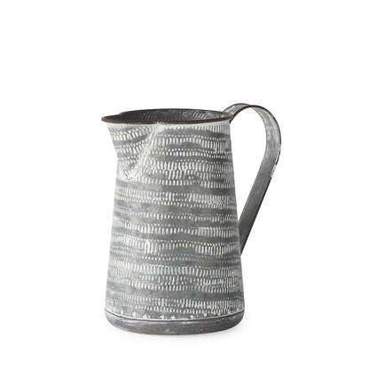 8" Gray And White Striped Metal Tapered Jug Vase