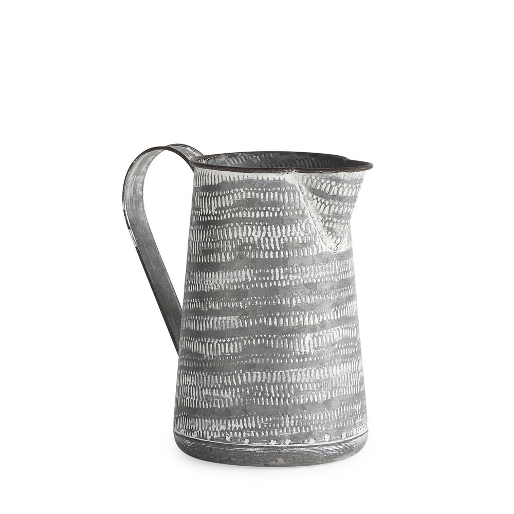 8" Gray And White Striped Metal Jug Vase