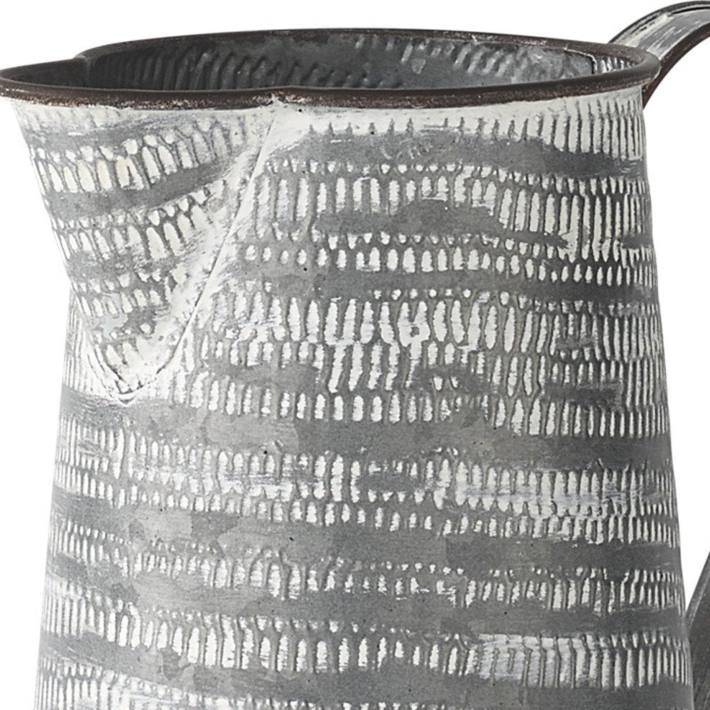 8" Gray And White Striped Metal Jug Vase