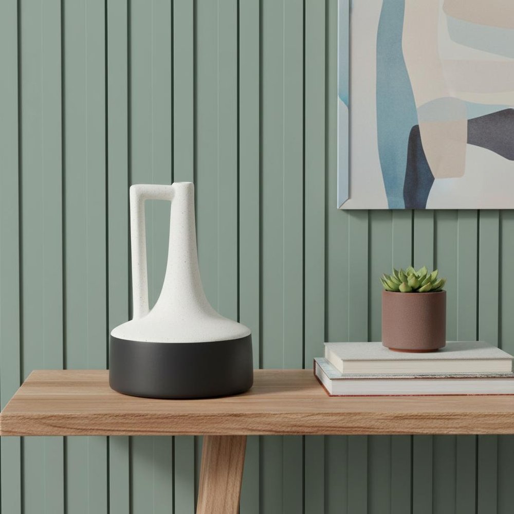 10" Black And White Ombre Ceramic Jug Vase