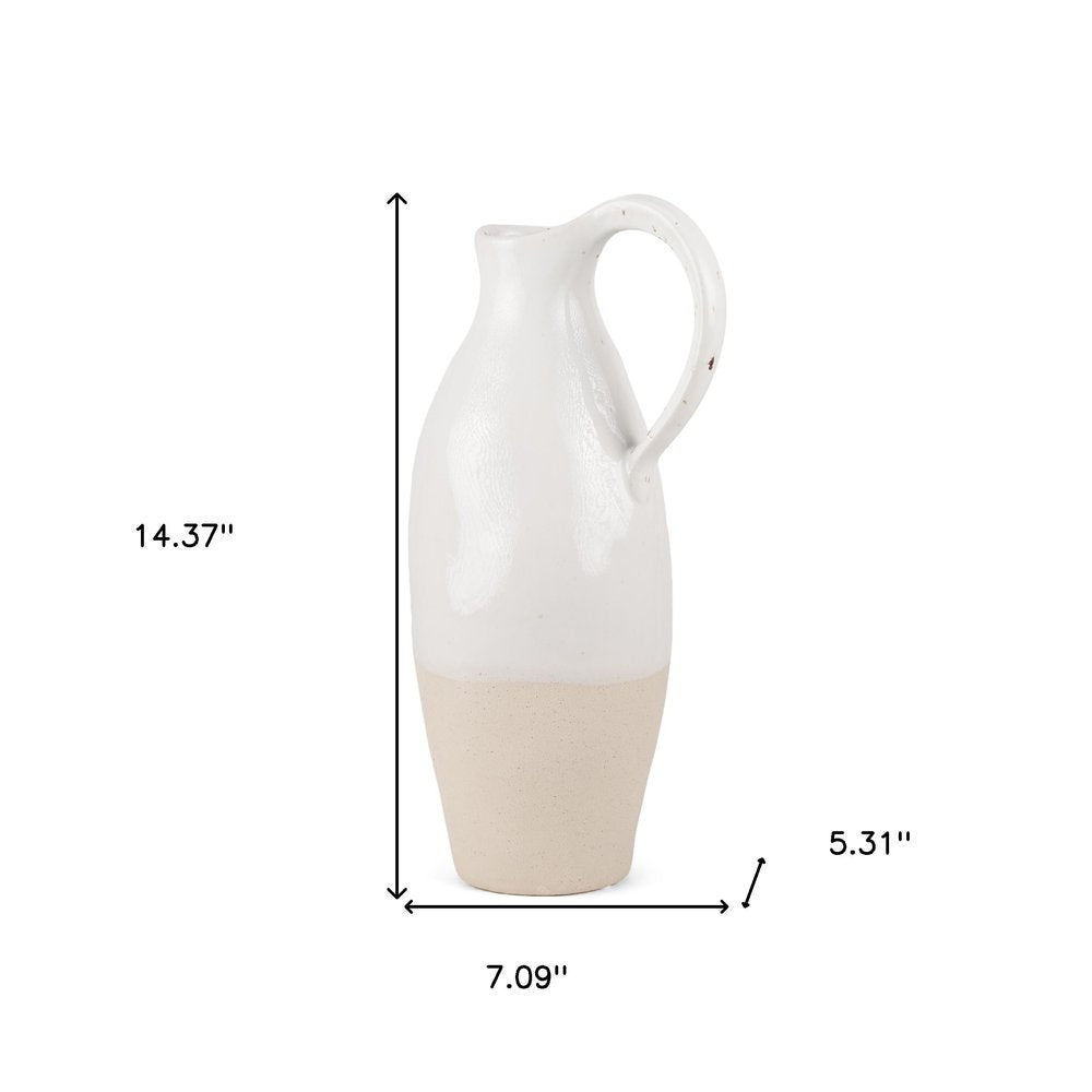14" White And Beige Ombre Ceramic Bud Jug Vase