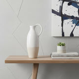 14" White And Beige Ombre Bud Ceramic Jug Vase
