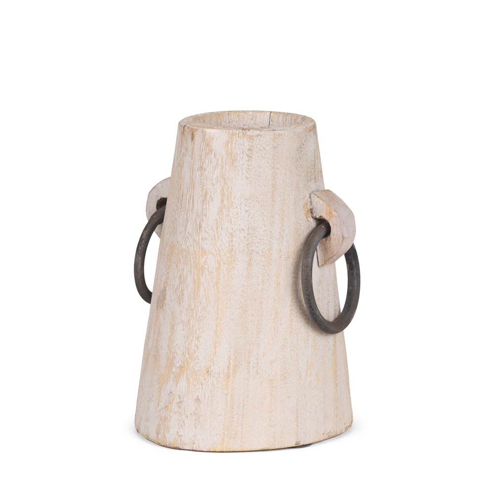 7" Beige Cylinder Solid Wood Jug Vase