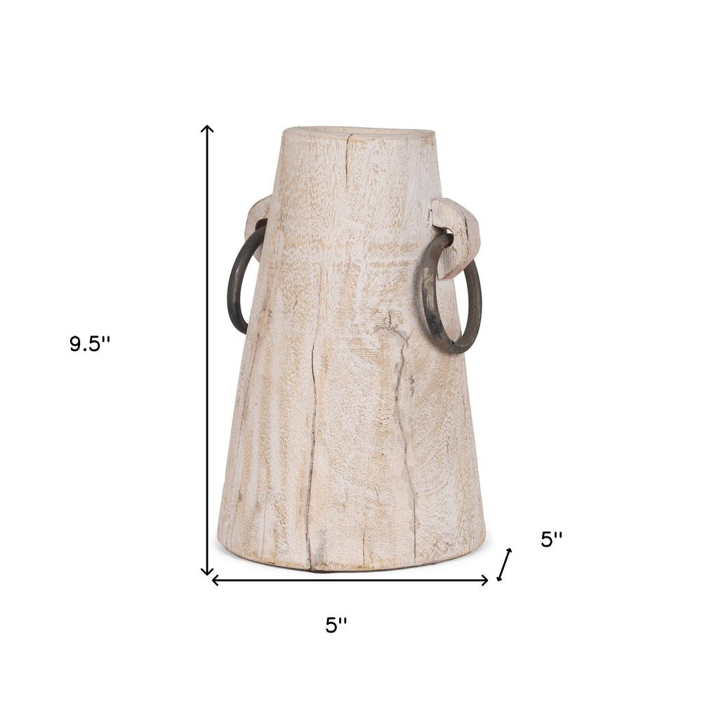 10" Beige Cylinder Solid Wood Jug Vase