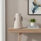 10" Beige Cylinder Solid Wood Jug Vase