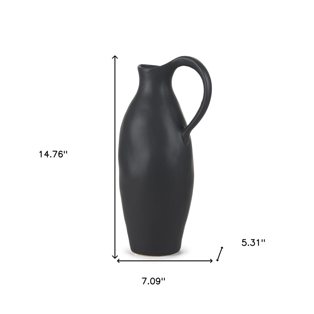 15" Black Bud Ceramic Jug Vase