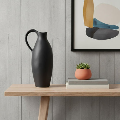 15" Black Bud Ceramic Jug Vase