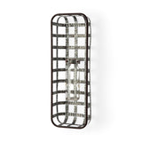 17" Black And Clear Glass Bottle And Metal Wall Vase