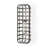 17" Black And Clear Glass Bottle And Metal Wall Vase