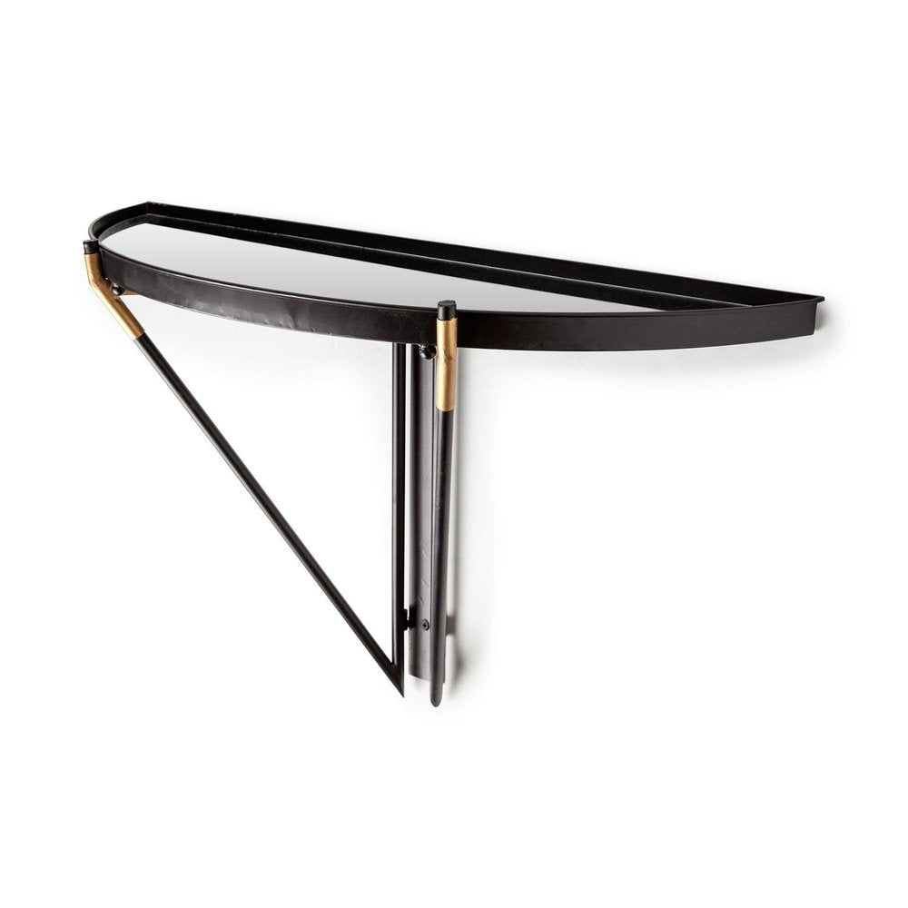 27" Black And Silver Glass And Metal Half Circle Wall Mounted Accent Shelf