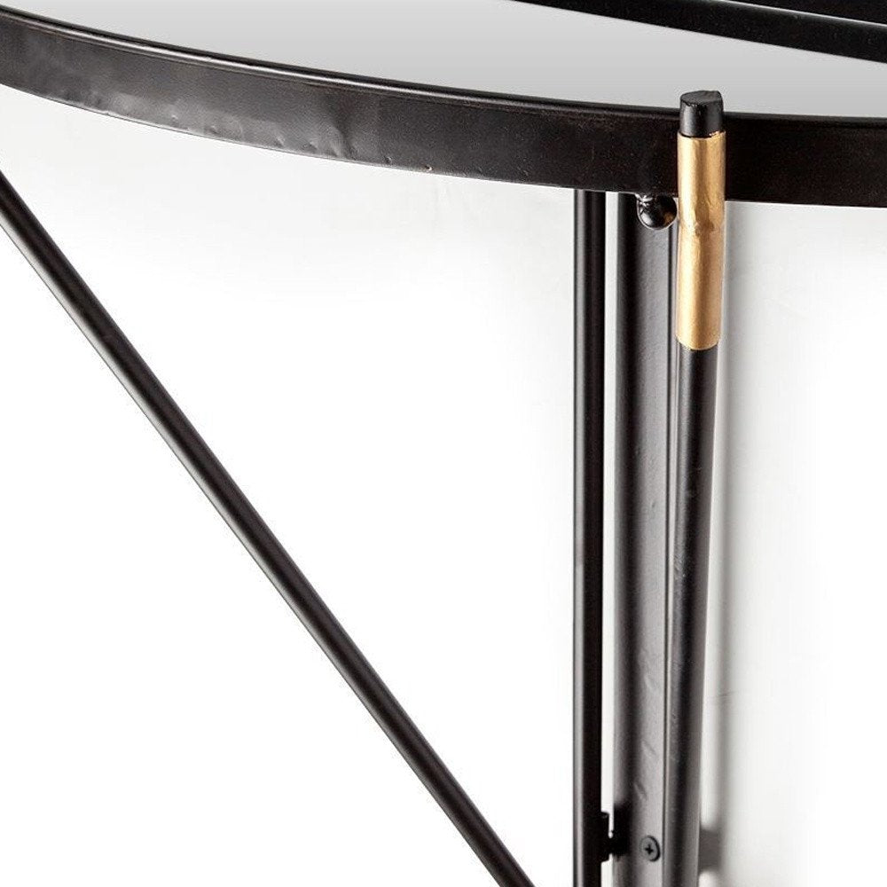 27" Black And Silver Glass And Metal Half Circle Wall Mounted Accent Shelf