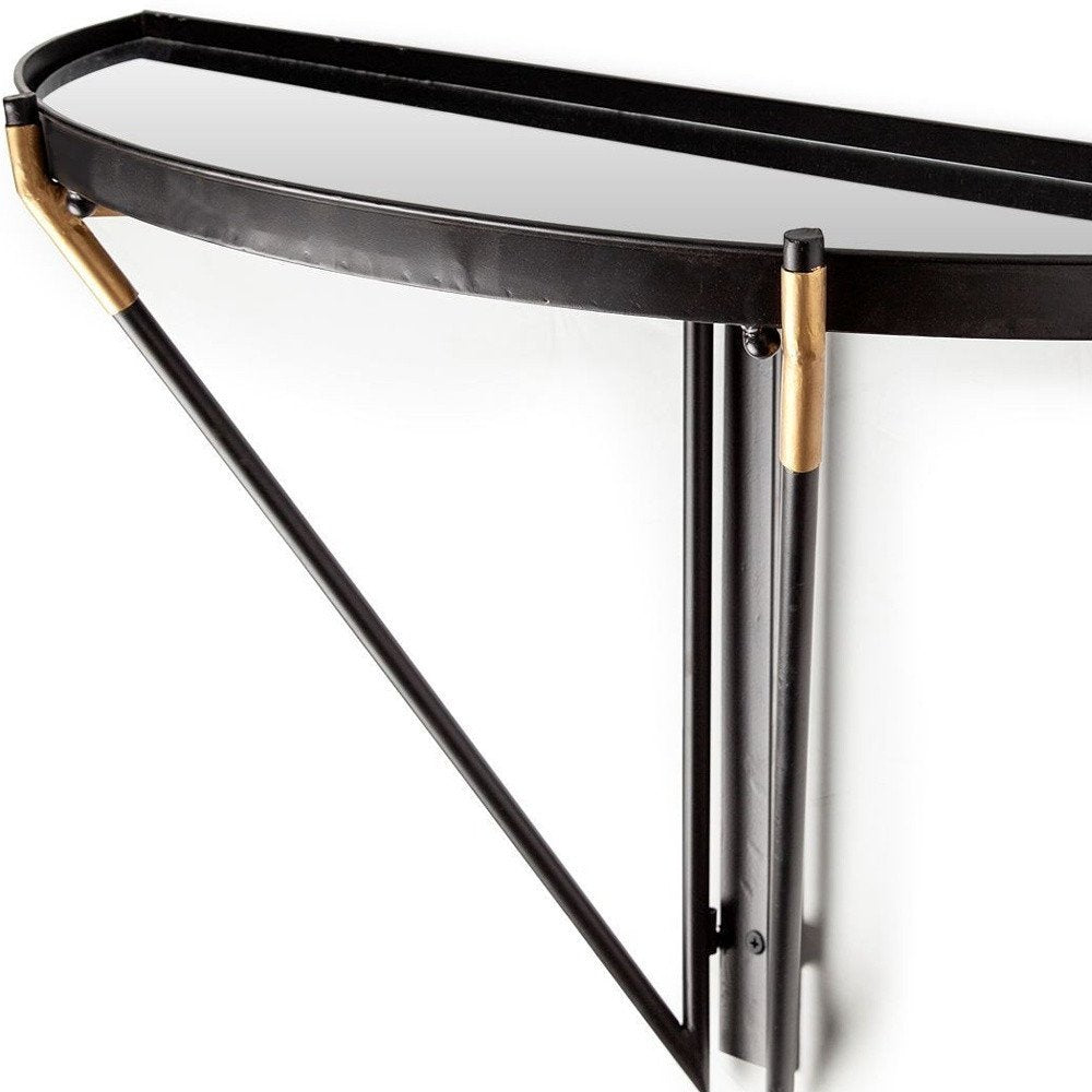 27" Black And Silver Glass And Metal Half Circle Wall Mounted Accent Shelf