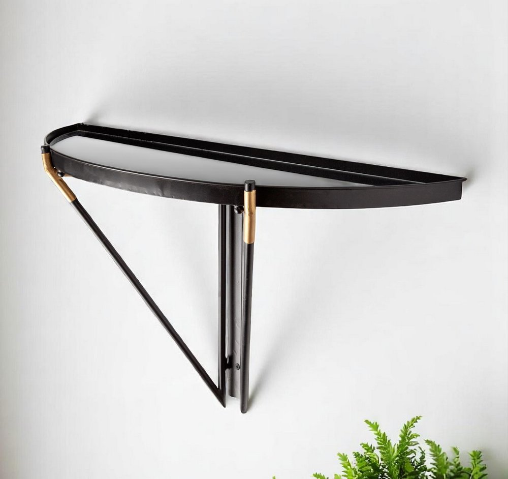 27" Black And Silver Glass And Metal Half Circle Wall Mounted Accent Shelf