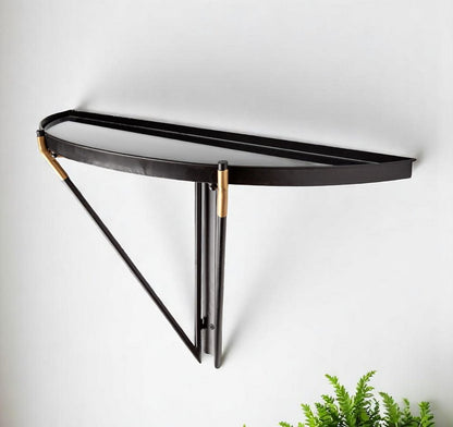 27" Black And Silver Glass And Metal Half Circle Wall Mounted Accent Shelf