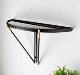 27" Black And Silver Glass And Metal Half Circle Wall Mounted Accent Shelf