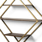 30" Antiqued Brass And Brown Metal And Solid Wood Diamond Shaped Accent Shelf