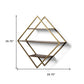 30" Antiqued Brass And Brown Metal And Solid Wood Diamond Shaped Accent Shelf