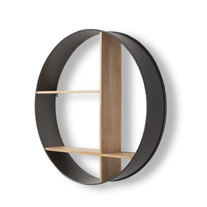 36" Black And Brown Metal And Wood Circular Multi Tier Shelf